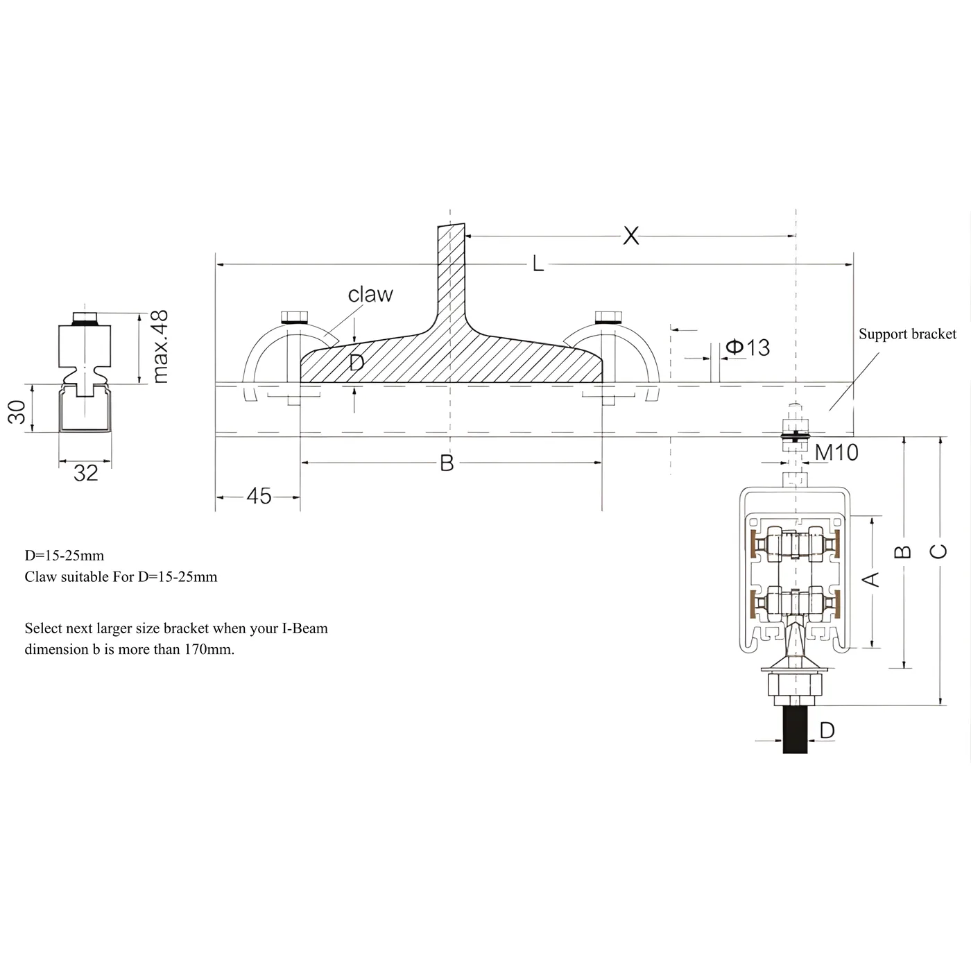 ยึดคาน I-Beam แบบ C-track HFP56